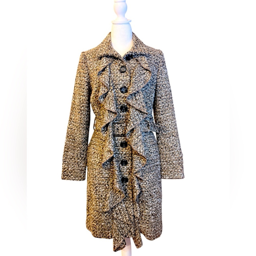 Etcetera Ruffle Front Belted Tweed Coat